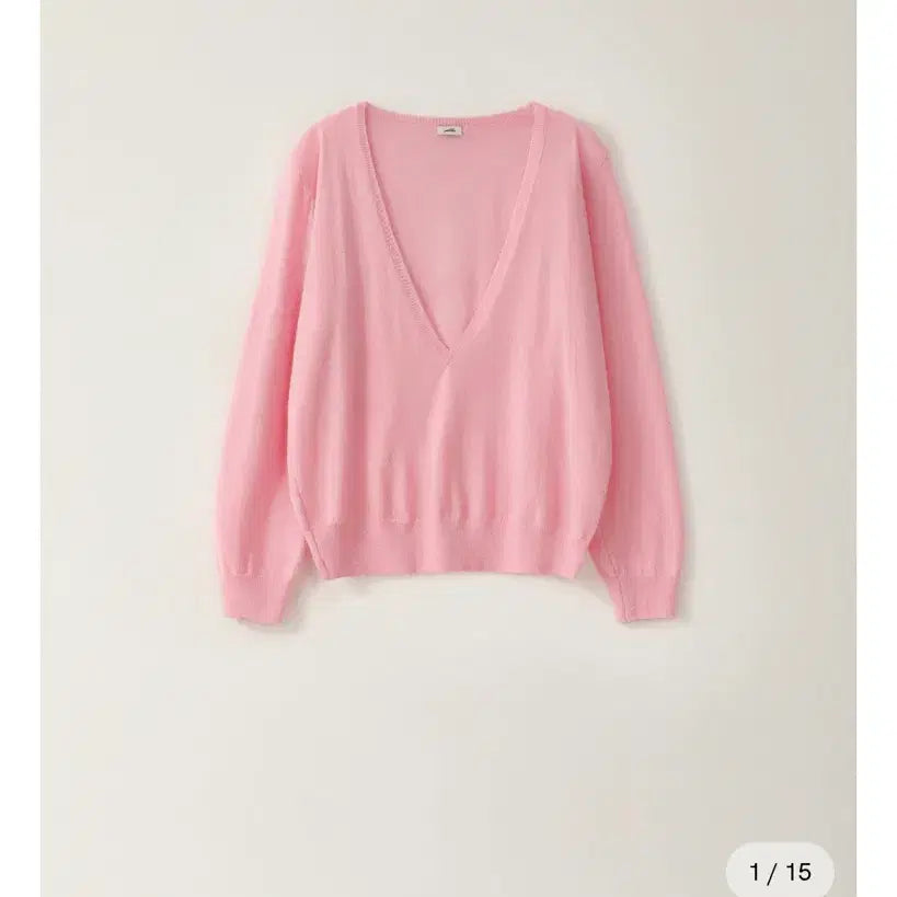 [BUNJANG] Pebblem Deep V-Neck Knit Pink / pebblem 페블엠 니트 딥브이넥 핑크
