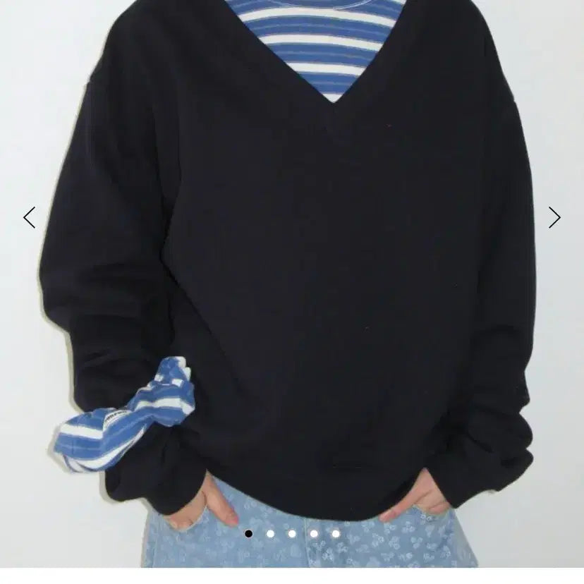 [BUNJANG] Ronron Navy V-Neck Sweatshirt / 론론 ronron 맨투맨 스웻셔츠 긴팔티셔츠
