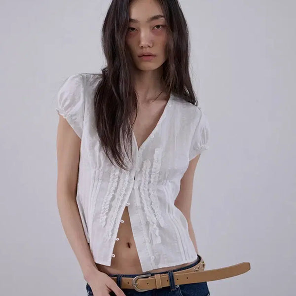 [BUNJANG] Raw Edge Ruffle Blouse / RAW EDGE RUFFLE BLOUSE-ordes