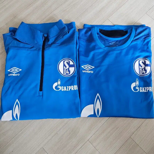 [BUNJANG] Schalke 04 Player Issue Half Zip Top + Training T-Shirt (Blue, L) / 샬케04 지급용 하프짚업+반팔 (L105)