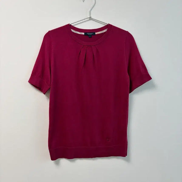[BUNJANG] Burberry Burgundy Short Sleeve Knit Top / 버버리 버건디 반팔 니트