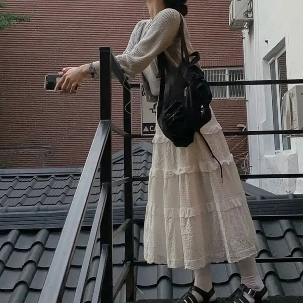 [BUNJANG] Vintage Frill White Long Skirt / 빈티지한 프릴 화이트 롱스커트