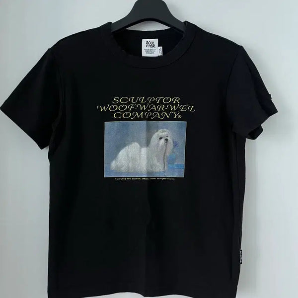 [BUNJANG] SCULPTOR Puppy Print Crop T-Shirt Black (Size M) / 카즈하 스컬프터(SCULPTOR) 강아지 크롭 반팔 티셔츠 M