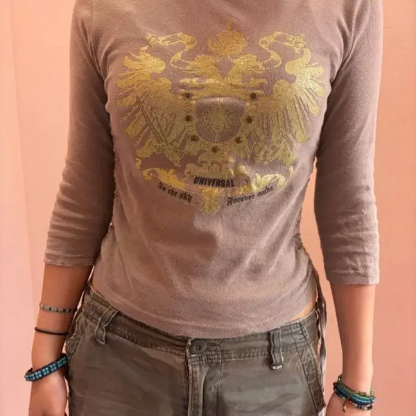 [BUNJANG] Pendora Y2K Gold Wing Long Sleeve T-Shirt / 갸루골드 Y2K날개티셔츠