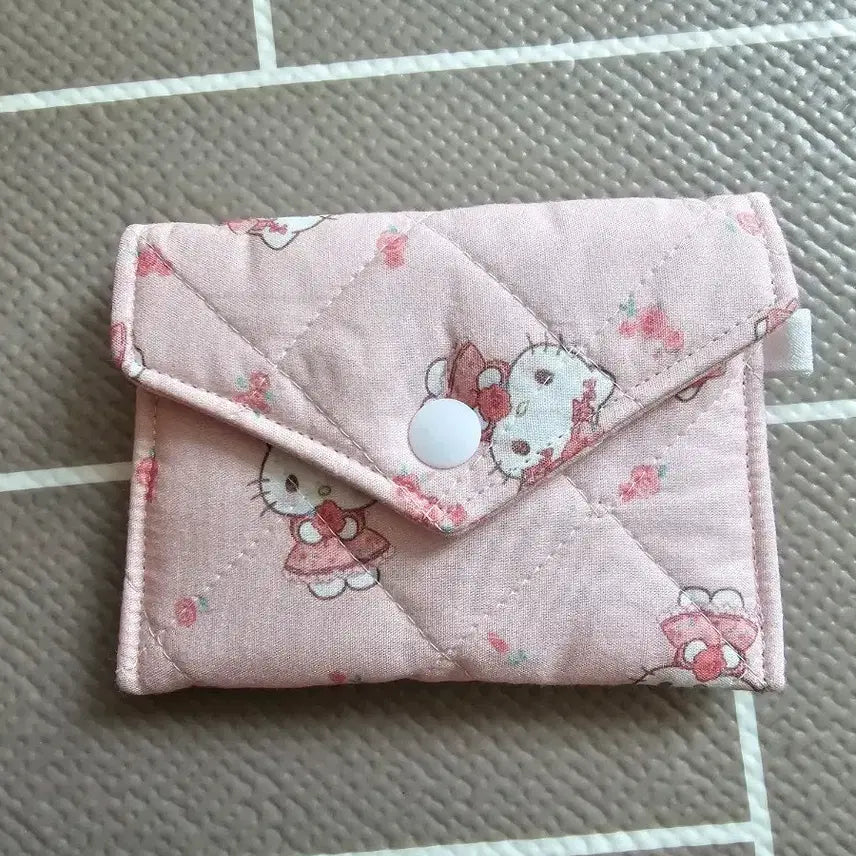 [BUNJANG] Hello Kitty Handmade Quilted Card Wallet with Keychain / 키티 핸드메이드 카드 지갑