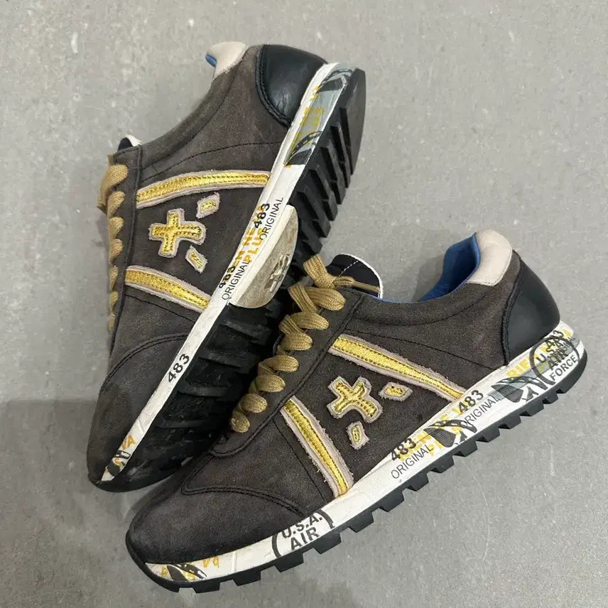 [BUNJANG] Premiata Sneakers - Dark Grey with Gold Logo / 프리미아타운동화