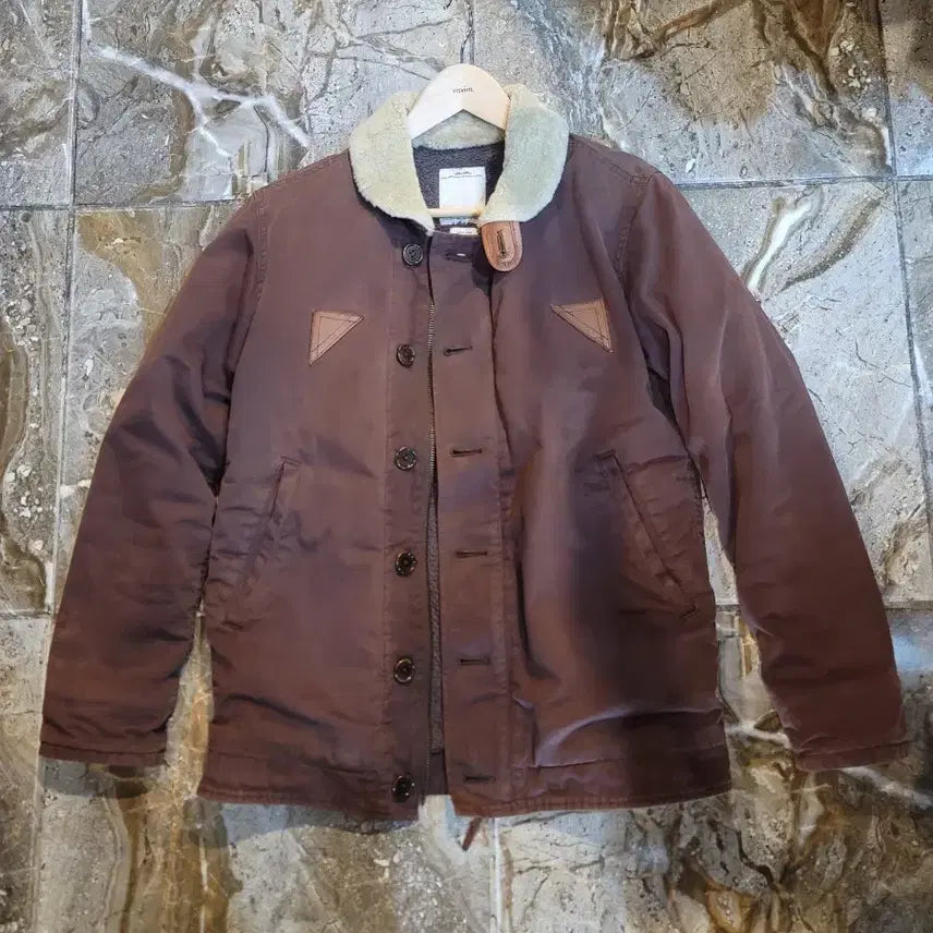 [BUNJANG] Bizbeam Brown Fur Collar Deck Jacket (Includes Hanger) / 비즈빔 브라운 컬러 퍼 카라 덱자켓 옷걸이포함