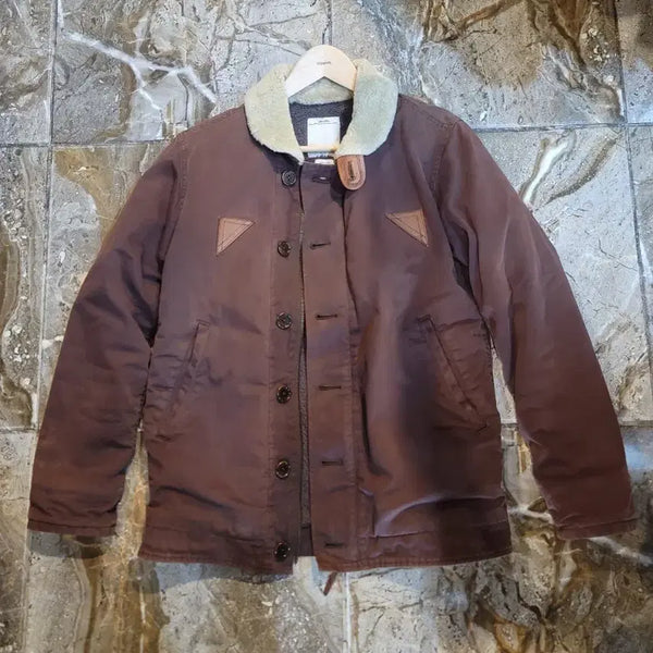 [BUNJANG] Bizbeam Brown Fur Collar Deck Jacket (Includes Hanger) / 비즈빔 브라운 컬러 퍼 카라 덱자켓 옷걸이포함