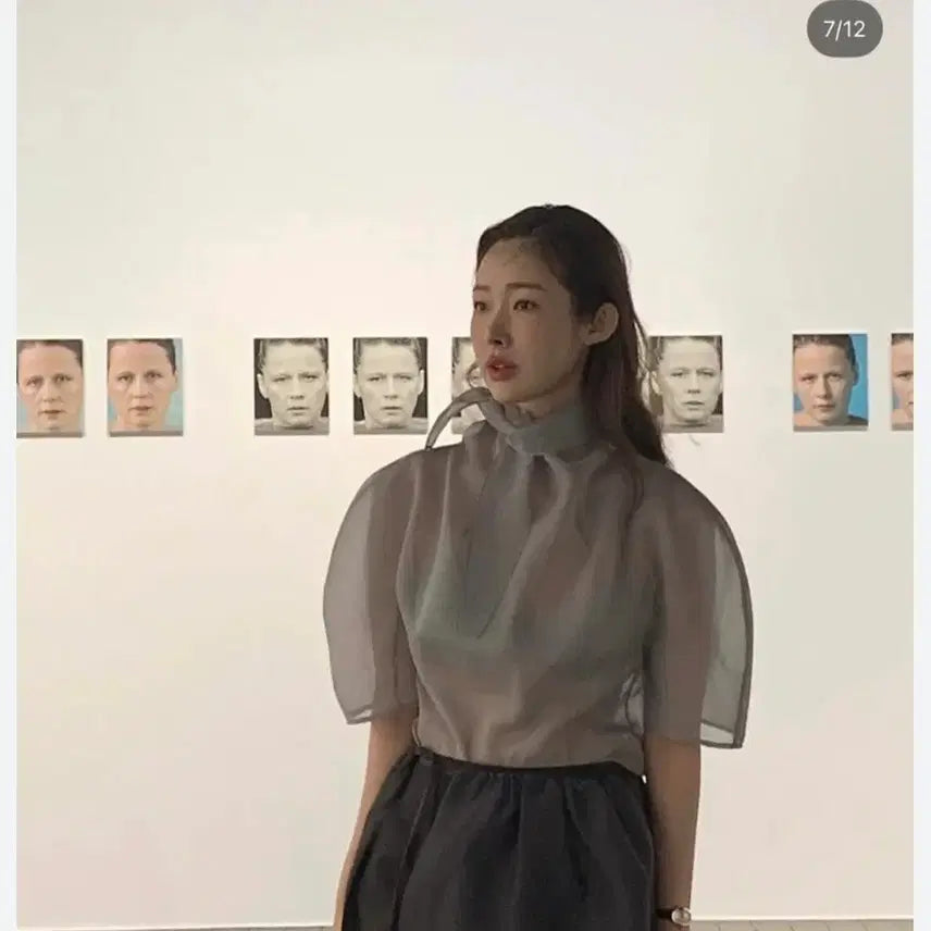 [BUNJANG] Amoment Style See-through Blouse & Midi Pleated Skirt Set / 아모멘트 스타일 블라우스 + 미디플리츠스커트