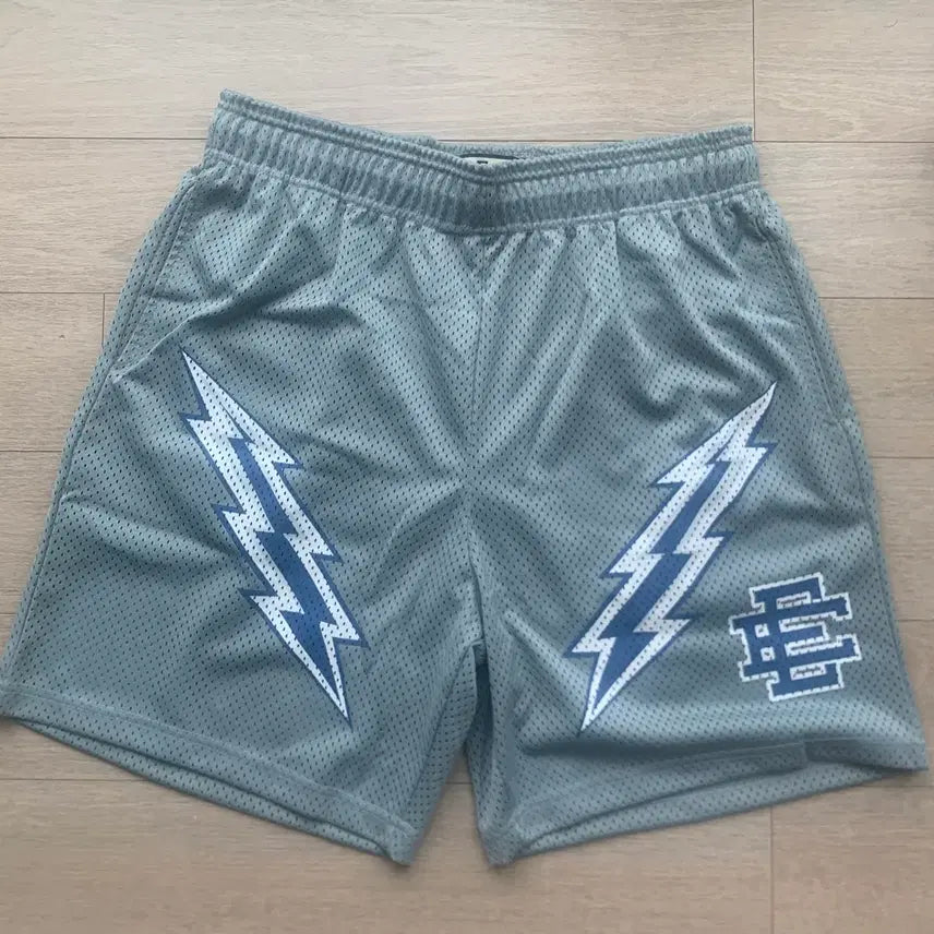 [BUNJANG] Eric Emanuel Shorts Grey Mesh Lightning Print EE Logo / 에릭 엠마누엘 반바지 !! 설명란 확인 !!