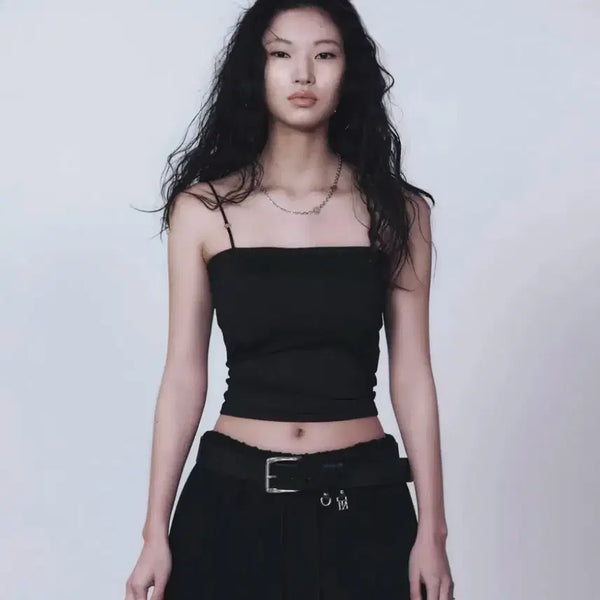 [BUNJANG] Trimming Bird Built-in Bra Camisole Tank Top (Black/White) / 트리밍버드 브라캡 캐미솔 나시 블랙/화이트