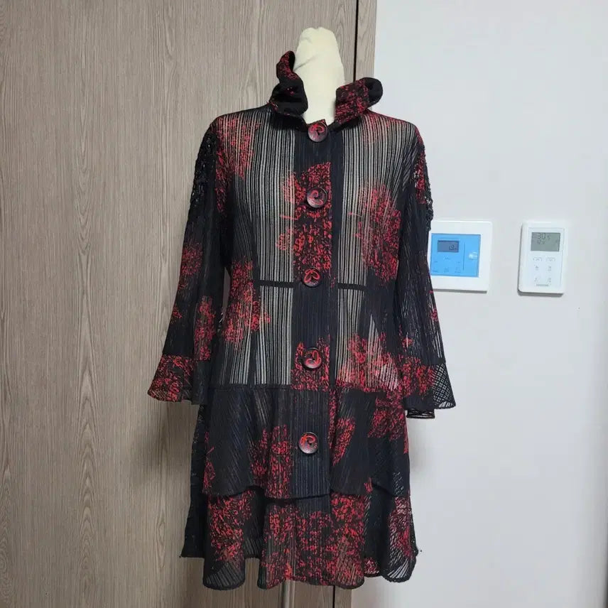 [BUNJANG] Sycmax Black Red Pattern Long Jacket / 시스막스 블랙 레드 패턴 롱 자켓