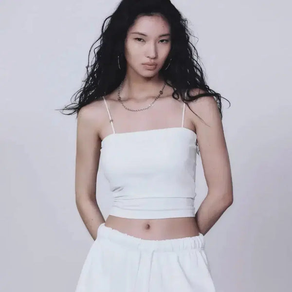 [BUNJANG] Trimming Bird Built-in Bra Camisole Tank Top / 트리밍버드 캡 내장 나시 블랙/화이트