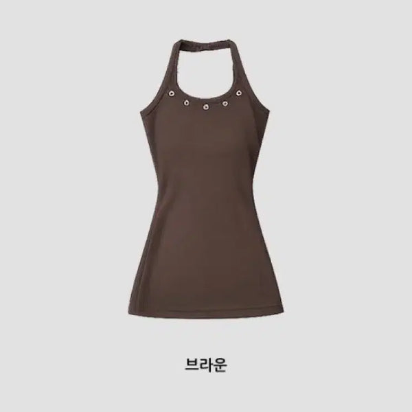 [BUNJANG] Halterneck Tank Top - Brown / 홀터넥 나시