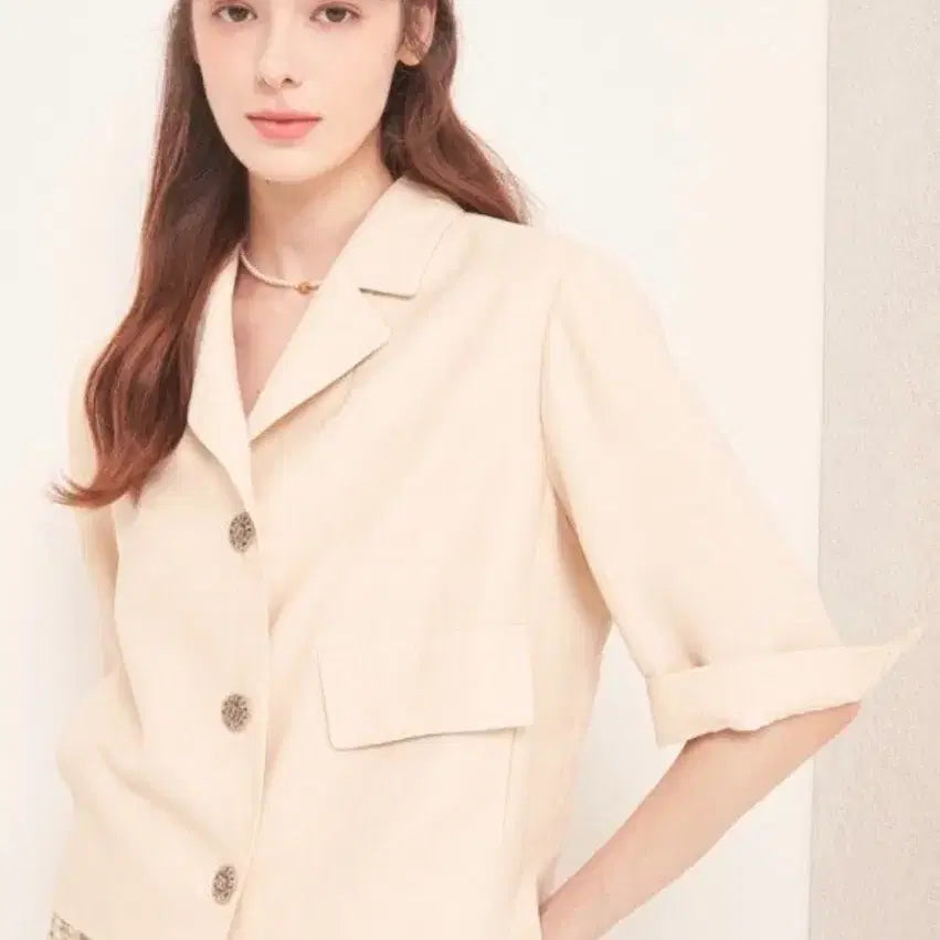 [BUNJANG] Mine Spring/Summer Short-Sleeve Jacket Blouse / 44 마른55 텍ㅇ 새상품 마인 봄 여름 반팔 얇은 자켓 정장 블라우스