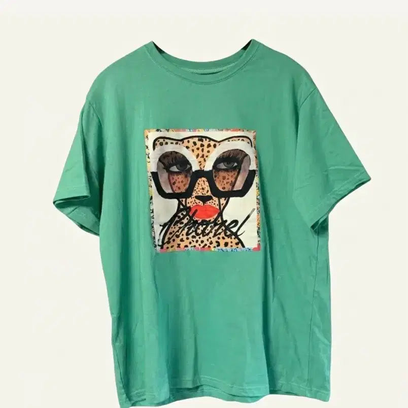 [BUNJANG] Mint Leopard Print Short Sleeve T-Shirt / 민트 레오파드 반팔티