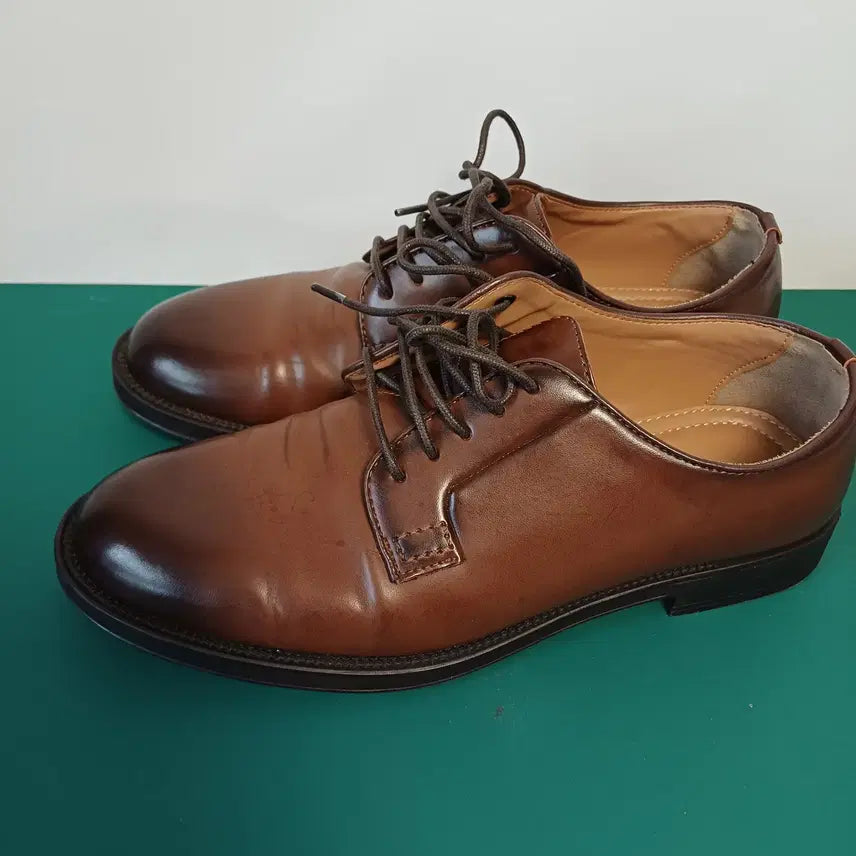 [BUNJANG] Zara Cognac Brown Leather Derby Shoes / [EU40 / 255-260] 자라(ZARA) 코냑 브라운 가죽 더비 슈즈
