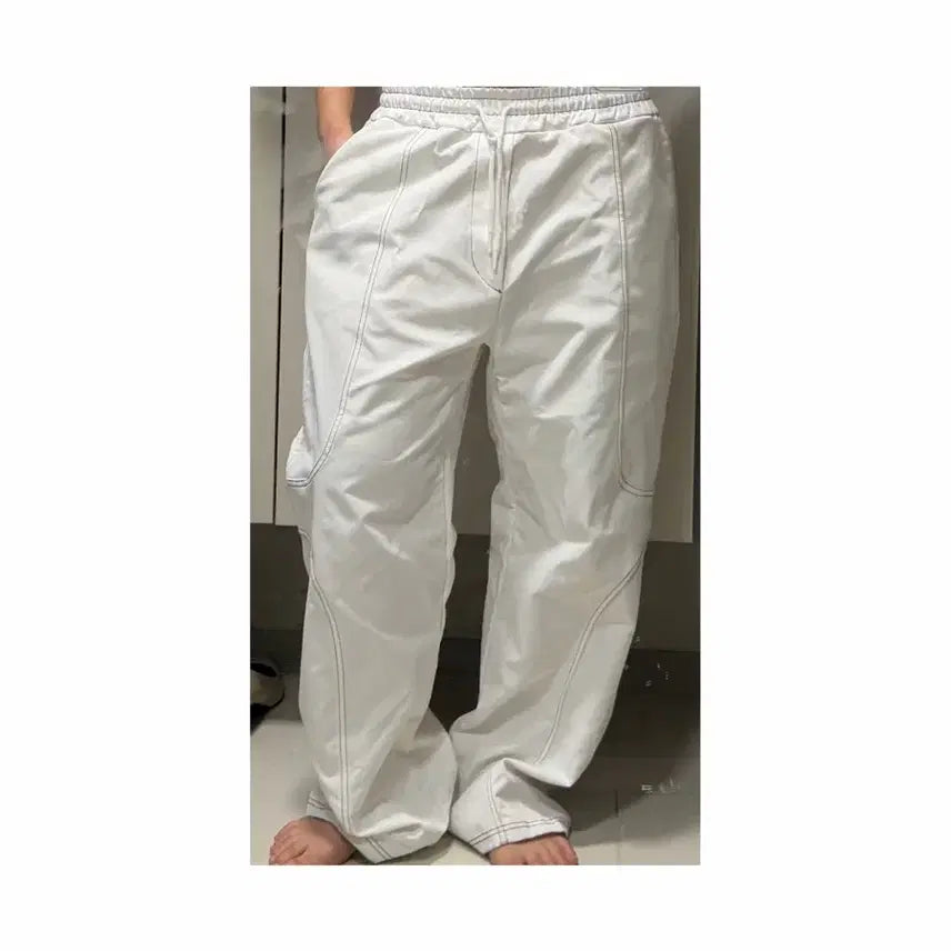 [BUNJANG] White Cotton Cargo Pants / 화이트 카고 면팬츠