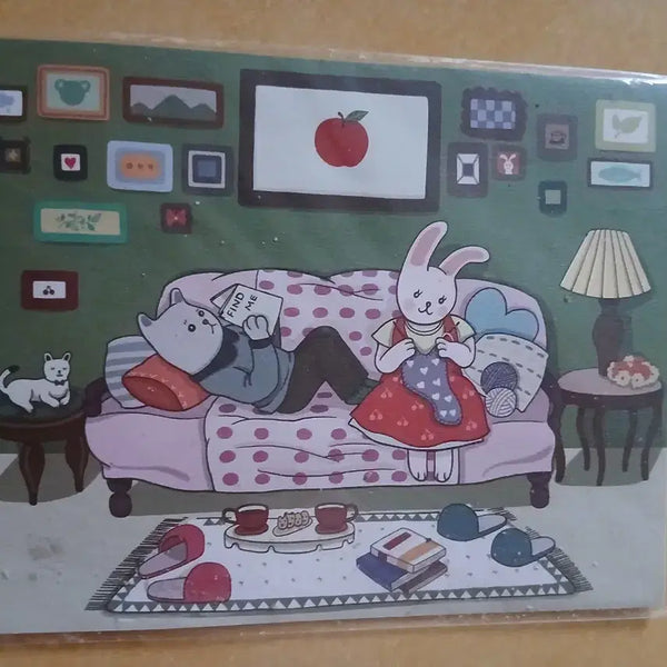 [BUNJANG] Vintage Cat and Rabbit Illustration Letter Paper Set (Sealed) / 고전 고양이 토끼 일러스트 편지지 미개봉 새상품