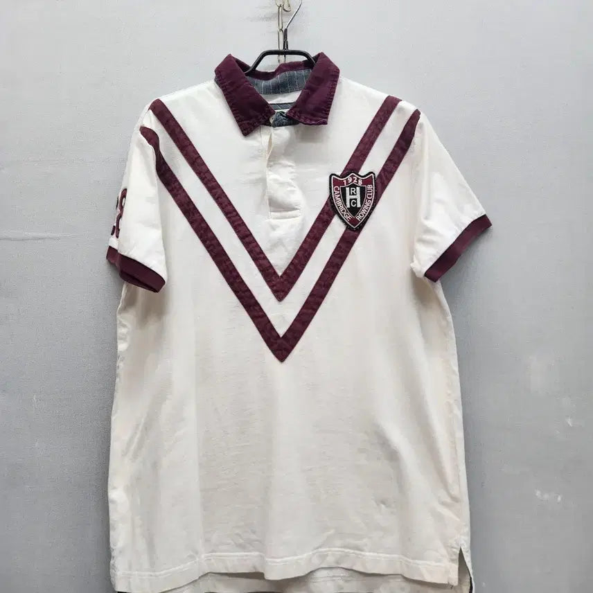 [BUNJANG] Hazzys Logo Applique Rugby T-Shirt Short Sleeve Collar Size 105 (M) / 헤지스 로고와펜 럭비티 반팔카라 105(M) 남여공용
