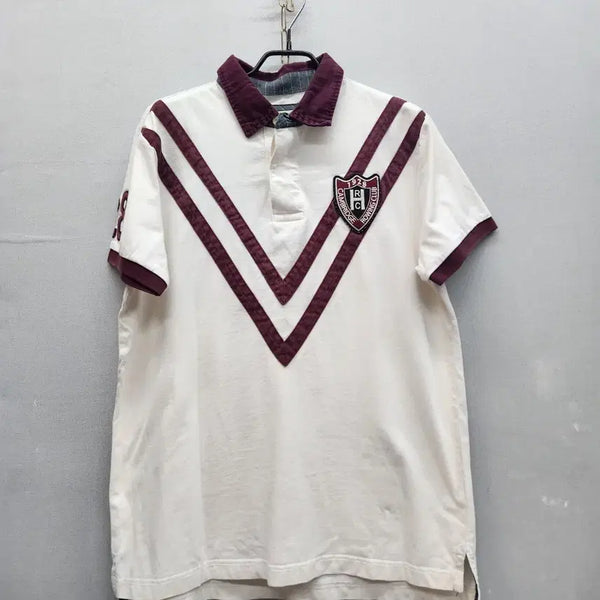 [BUNJANG] Hazzys Logo Applique Rugby T-Shirt Short Sleeve Collar Size 105 (M) / 헤지스 로고와펜 럭비티 반팔카라 105(M) 남여공용