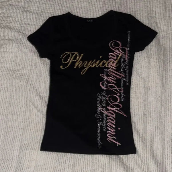 [BUNJANG] Oriental Grunge Punk Gyaru Vintage Fit Short Sleeve T-Shirt / 오리엔탈 그런지 펑크 갸루 빈티지 티셔츠 딱붙 반팔