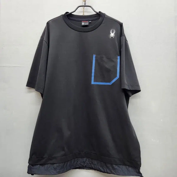 [BUNJANG] Spider Logo One Pocket String Layered Functional Short Sleeve T-Shirt XXL (XL) / 스파이더 로고 원포켓 스트링 레이어드 기능성반팔 XXL(XL)