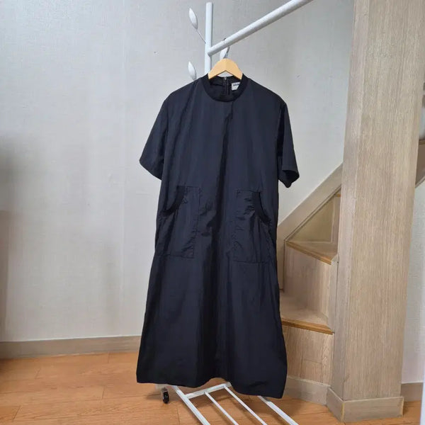 [BUNJANG] Black Short-Sleeve Linen Blend Maxi Dress L / 바스락 블랙 반팔 원피스 L