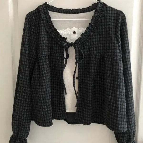[BUNJANG] Axes Femme Mori Girl Romantic Gyaru Check Frill Blouse / 오늘만 할인 모리걸 하구미 히메갸루 로맨틱갸루 엑시즈팜 리즈리사 체크 프릴 블라우스