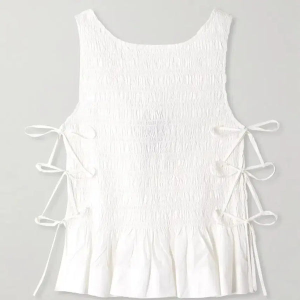 [BUNJANG] GANNI Side Tie Smocked Pleats Top EU34 / 가니 GANNI 사이드 타이 스모크 플리츠 탑 EU34