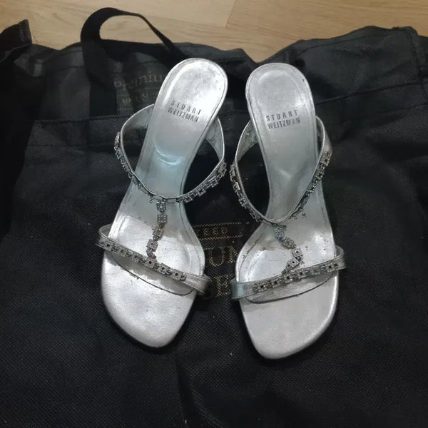 [BUNJANG] Stuart Weitzman Silver Jewel Embellished Sandals / 명품브랜드 스튜어트 와이츠먼 실버 보석 샌들
