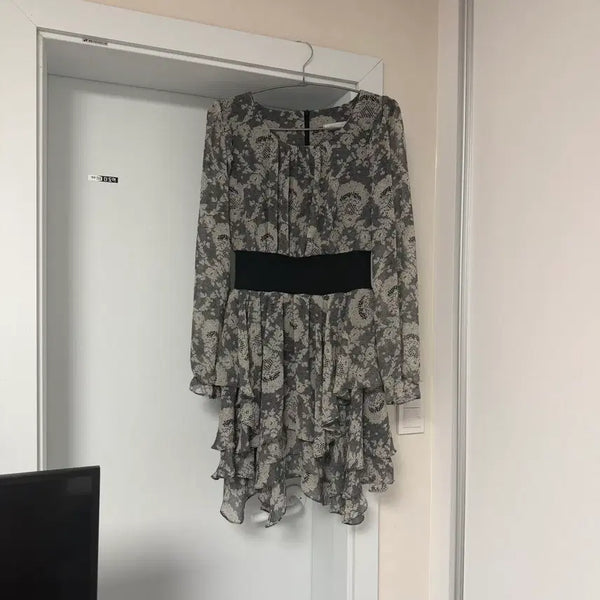 [BUNJANG] Olivehotstop Chiffon Floral Lace Pattern Mini Dress - Black / 올리브핫스텁 쉬폰 플로럴 레이트패턴 원피스 블랙 의류재고 재고처리 의류처분 땡처리 옷장정리