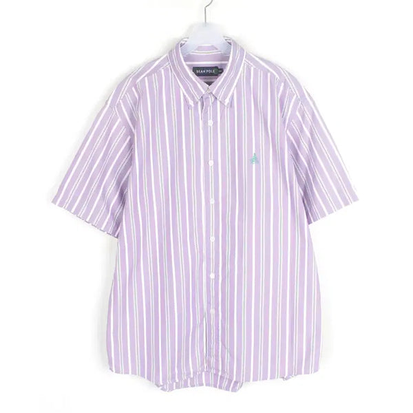 [BUNJANG] Beanpole Men's Striped Short-Sleeve Shirt L / 빈폴 반팔 남방 남성L 스트라이프 셔츠 NB7159