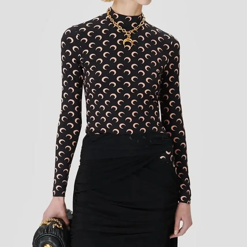 [BUNJANG] Matin Kim Moon Printing High Neck Second Skin Top / 마린세르 문 프린팅 하이넥 세컨드 스킨 탑