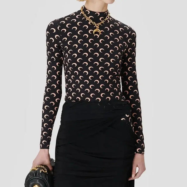 [BUNJANG] Matin Kim Moon Printing High Neck Second Skin Top / 마린세르 문 프린팅 하이넥 세컨드 스킨 탑