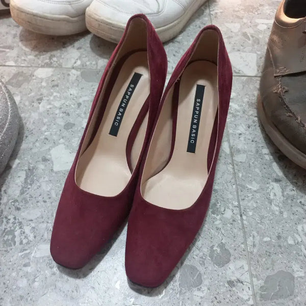 [BUNJANG] Sappun Basic Suede Heels Burgundy / 사뿐 베이직 스웨이드 힐 버건디