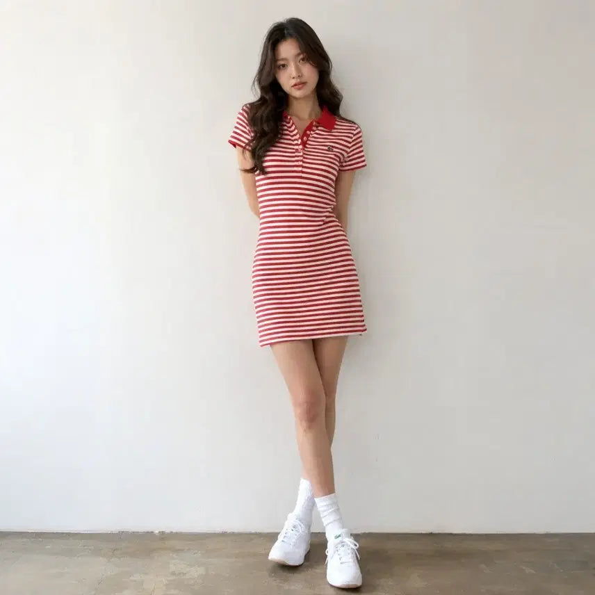 [BUNJANG] Lacoste Striped Collar Dress / [90] 라코스테 스트라이프 카라 원피스