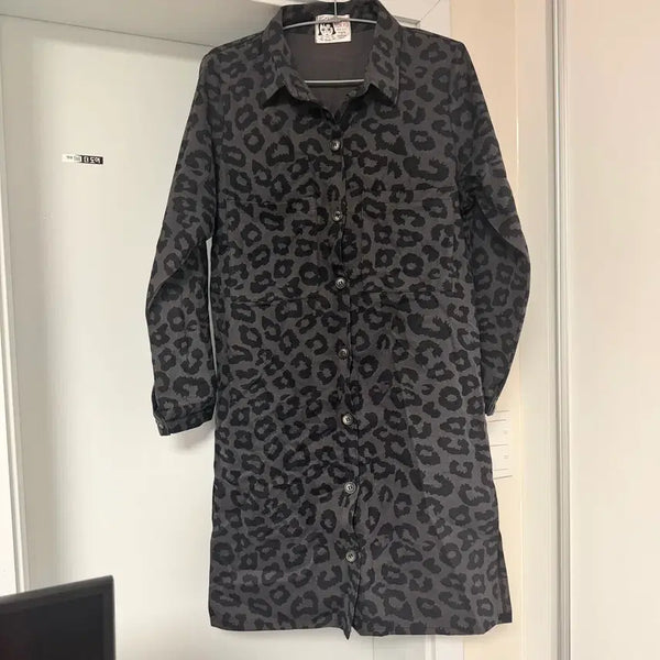 [BUNJANG] Leopard Pattern Shirt Dress - Charcoal / 호피 레오파드 패턴 셔츠 원피스 차콜 의류재고 재고처리 의류처분 땡처리 옷장정리