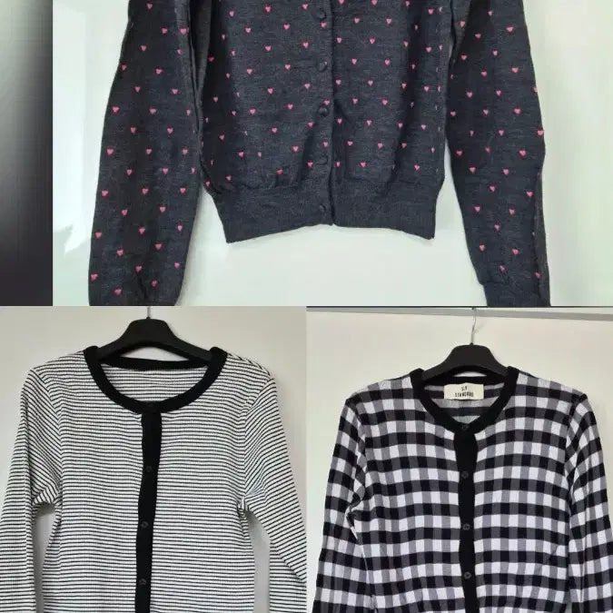 [BUNJANG] Women's Cardigan 3-Piece Set (Heart, Stripe, Check) / 가디건 3종 세트 (하트/스트라이프/체크)