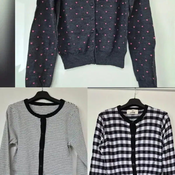 [BUNJANG] Women's Cardigan 3-Piece Set (Heart, Stripe, Check) / 가디건 3종 세트 (하트/스트라이프/체크)