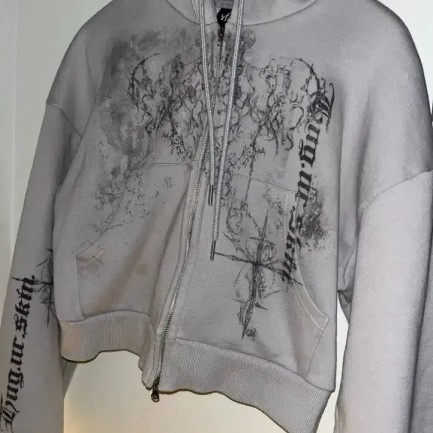 [BUNJANG] Hug Your Skin Scully Crop Hoodie Zip-Up Grey / 허그유어스킨 스컬리 크롭 후드 집업 그레이