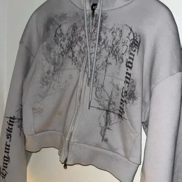 [BUNJANG] Hug Your Skin Scully Crop Hoodie Zip-Up Grey / 허그유어스킨 스컬리 크롭 후드 집업 그레이