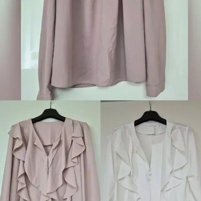 [BUNJANG] Women's Frill Blouse 3-Piece Bundle Set (Pink/White) / 여성 프릴 블라우스 3종 일괄(핑크/화이트)