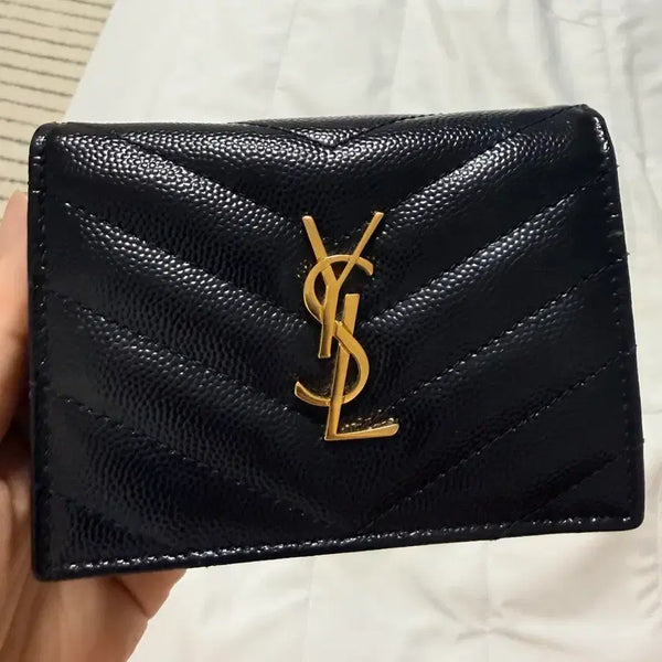 [BUNJANG] Saint Laurent Matelassé Monogram Bifold Wallet Black Gold Hardware / 생로랑 마틀라세 모노그램 반지갑 블랙 금장
