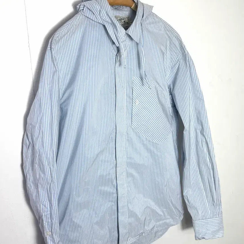 [BUNJANG] ST. OFFICE Blue Stripe Hoodie Shirt / 에스티유오피스 셔츠