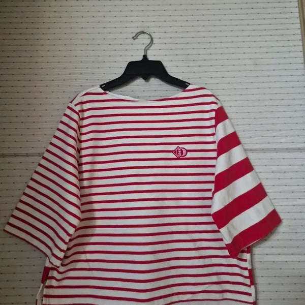 [BUNJANG] Lucky Chouette Red Striped Short Sleeve T-Shirt / 럭키슈에뜨 티셔츠.55~66
