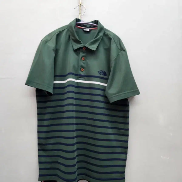 [BUNJANG] The North Face Logo Embroidered Striped Short-Sleeve Polo Shirt / 노스페이스 로고자수 스트라이프 반팔카라 105(M) 남여공용