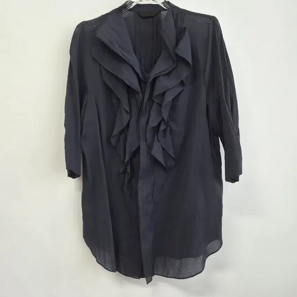 [BUNJANG] Mine Ruffle Frill Blouse Navy Size 55 / 0234 한섬 MINE 러플프릴 블라우스 네이비  55
