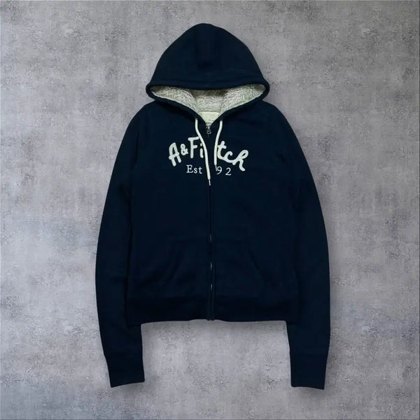 [BUNJANG] Abercrombie & Fitch Y2K Big Logo Navy Fleece Hooded Zip-Up (M) / 아베크롬비 y2k 빅로고 네이비 양털 기모 후드 집업