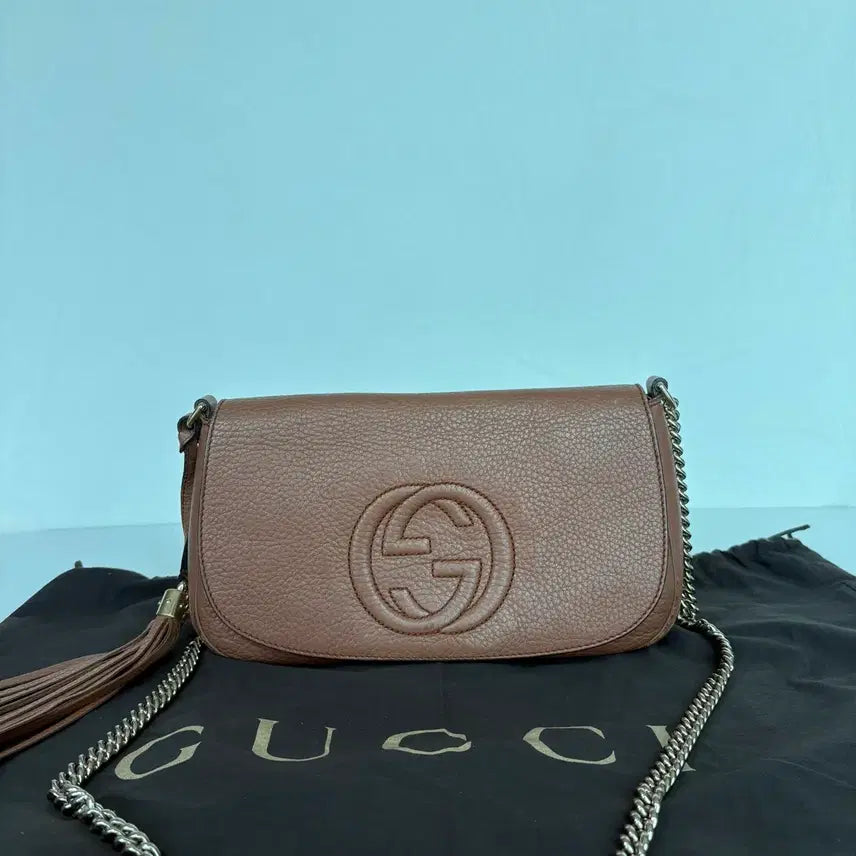 [BUNJANG] Gucci Soho Interlocking G Tassel Chain Shoulder Bag Brown / 정품 구찌 소호 인터로킹 G 태슬 체인 숄더백 브라운
